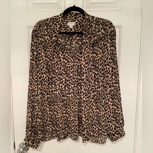Long-sleeve leopard Draper tie-neck top